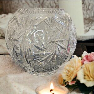CUT GLASS LEAD CRYSTAL ROSE BOWL – Large Decorative Centerpiece, Clear, Vintage